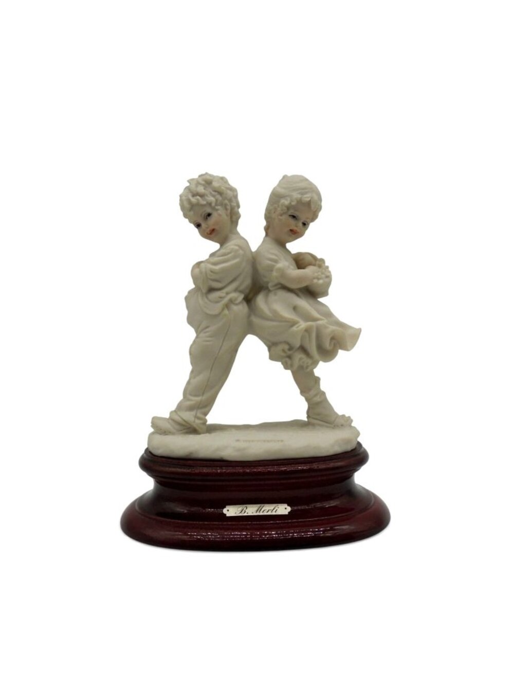 Vintage Capodimonte B Merli Florence Italy Figurine Boy Girl 1982 Wood Base 7"